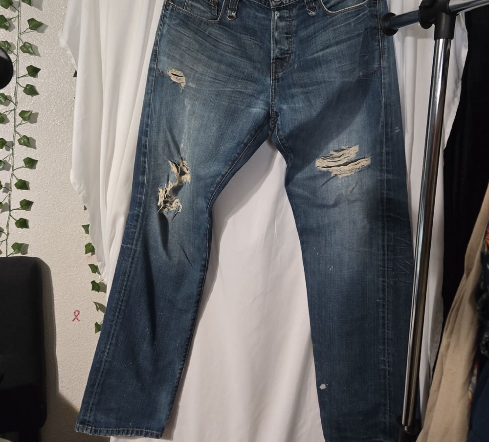 Guess Men's Distressed Dark Blue Straight Jeans